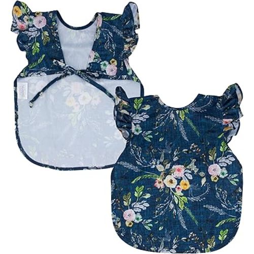 BapronBaby Flutter Boho Floral Bapron - No Neck Tie Safer Bib for Baby & Toddler - Soft Waterproof Stain Resistant - Machine Washable - Sz Baby/Toddler 6m-3T