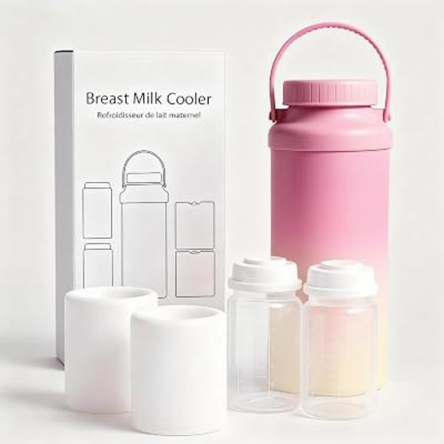 Breast Milk Cooler Bottle Portable 22oz [Cooling for 24+ Hours] Breast Milk Storage Bottle with 2 * 300ML BPA-Free Bottles for Travel & Outdoors - 503 Stainless Steel BreastMilk Cooler -Rose