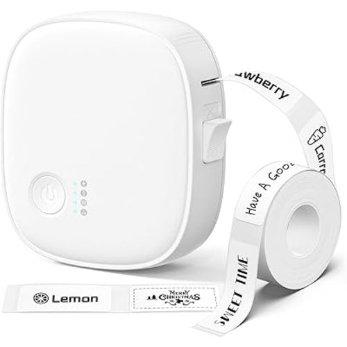Mini Label Maker Machine with Tape AH-P05, Portable Bluetooth Mini Label Printer, Wireless Thermal Label Maker, Waterproof & Rechargeable, Built-in Cutter, for Home, Office, Kitchen – White