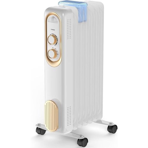 Sweetcrispy Oil Filled Radiator Heater for Indoor Use, 1500W with Adjustable Thermostat, 22.8 * 11.8 * 4.9in, White