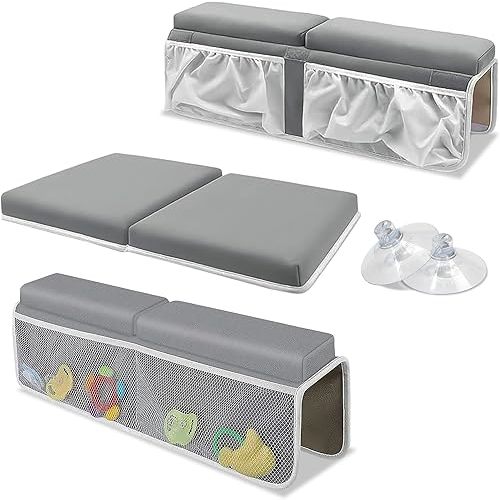 Premium Bath Kneeler Baby Bath Kneeler and Elbow Rest Pad Set – Bath Kneeling Pad for Bathing Baby – Elbow Rest Pad with Mesh Pockets Bath Toys Organizer – Memory Foam Bath Kneeler