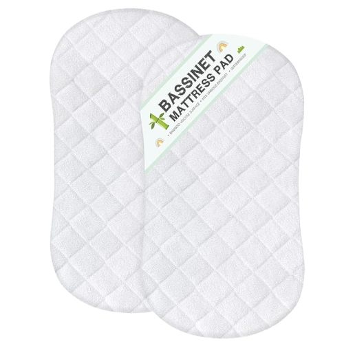 Bassinet Mattress Protector, Universal Fit for Halo Bassinest Swivel and Hourglass/Oval Bassinet Mattress, Ultra Soft Waterproof and Breathable, Viscose Made from Bamboo Surface, 2 Pack - 18x30 Inch