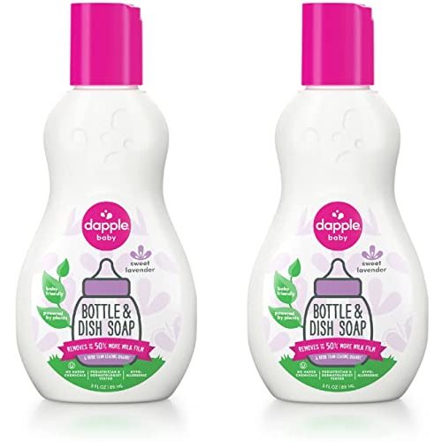 Dapple Bottle and Dish Soap Baby, Hypoallergenic, Plant-Based, Sweet Lavender, 3 Fl Oz (Pack of 2)
