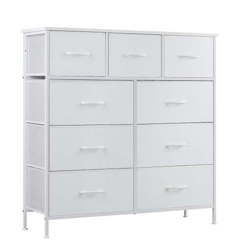 Dresser for Bedroom Tall Fabric Dresser with Wooden Top - 6 Large & 3 Medium Drawers, Sturdy Storage Tower for Bedroom, Closet, Nursery, Entryway, Kids Room - Black/Gray/White/Brown