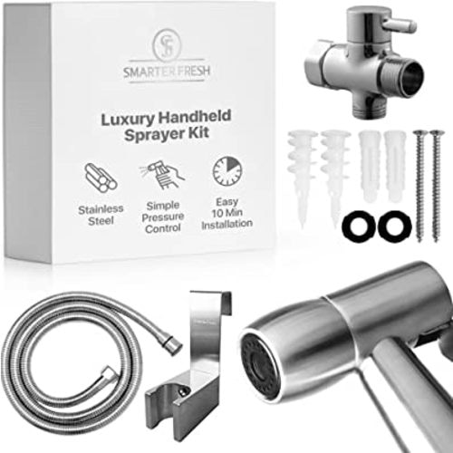 Easy-Install Cloth Diaper Sprayer for Toilets – Luxury Handheld Bidet Attachment – Multi-Use Toilet Faucet with Simple Pressure Control (Curved Sprayhead)