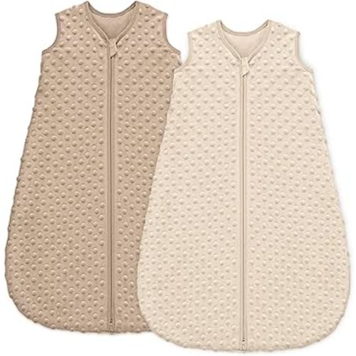 Fleece Baby Sleep Sack 6-12 Months with Plush Dots 1.5 Tog Baby Wearable Blanket with 2-Way Zipper Warm Baby Sleep Bag for Toddler Infant Newborn - Medium, Coffee