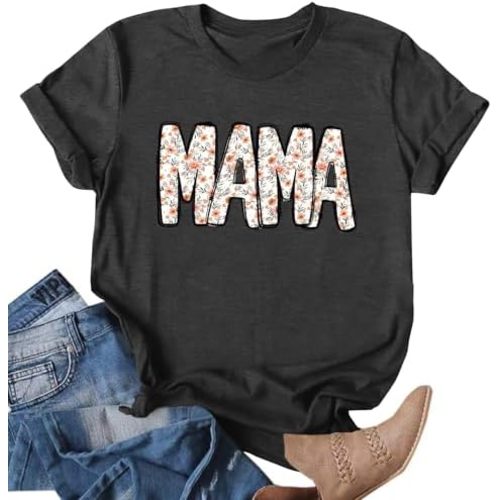 Womens Mama Shirt Mom Life Shirts Skeleton Mother Printed T-Shirt Rock and Roll Short Sleeve Tops