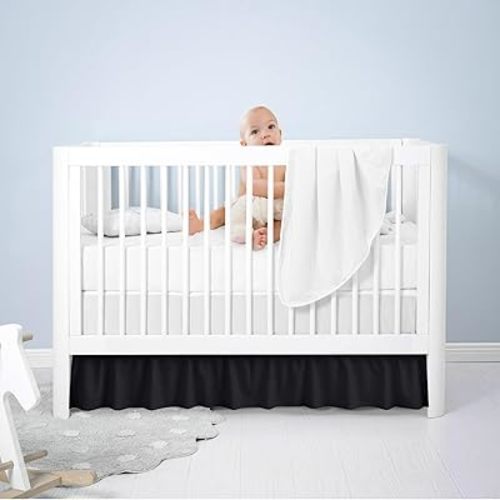 Dee's Collection Ruffled Crib Bed Skirt Standard - 52x28 Inch Nursery Toddler Ruffle Bedding Skirt 14" Deep Drop for Baby Girls, Boys, Soft and Breathable Microfiber Crib Bed Skirt Black