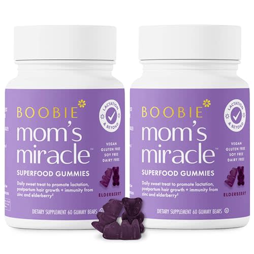 Boobie Bears Lactation Support Gummies | Helps As Milk Supply Booster & Supports Immune Health & Hair Growth | Breastfeeding Supplements with Zinc & Elderberry for Milk Supply Increase, 120 Count