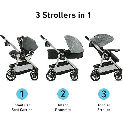 Graco Modes Pramette Travel System | Stroller & Car Seat Combo | 3-in-1 Stroller Modes | Includes Graco SnugRide 35 Infant Car Seat | Ellington