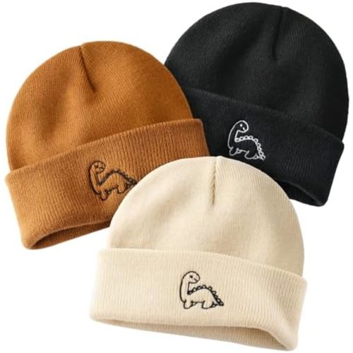 FURTALK Toddler Beanie Cute Dinosaur Pattern Winter Hat Knit Boys Girls Warm Baby Embroidered Beanies Cap for 0-3 Years