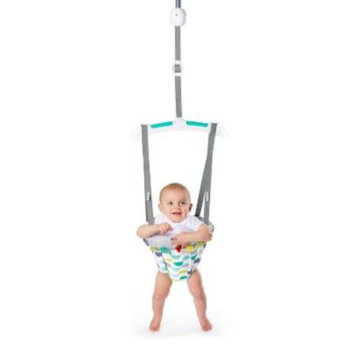 Bright Starts Taggies Door Jumper - Gray: Adjustable Height, Attaches to Most Doorways, Multiple Textures, Folds for Easy Transport and Storage