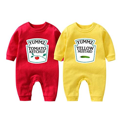 YSCULBUTOL Baby Bodysuit Yummz Tomato Ketchup Mustard Red Yellow Twins Set Boys Girls Clothes Twins Baby Outfits