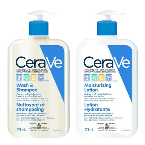 CeraVe BABY Moisturizing Lotion (473ML) and CeraVe Baby Wash & Shampoo (473ML) | Tear-Free Gentle Formulas