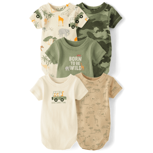 Baby Boys Safari Bodysuit 5-Pack - Tan