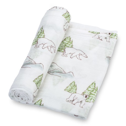 Polar Bear Muslin Swaddle Blanket – 100% Cotton Baby Wrap