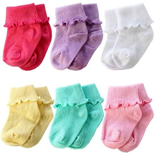 6 &12 Pairs Infant Toddler Baby Kids Turn Cuff Ruffle Cotton Socks