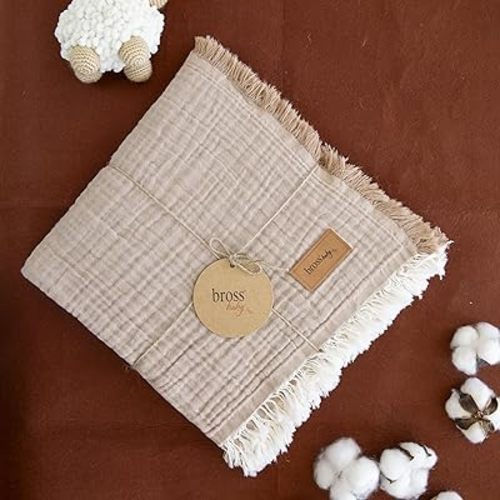 100% Cotton Muslin Unisex Baby Cover, 4-Layers, 110 * 120 cm, Swaddle Blanket for Newborn Babies, Newborn Receiving Blanket (Ecru)