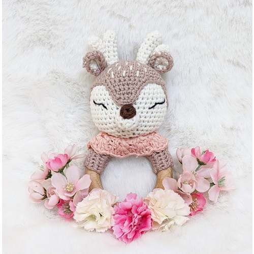 Handmade Crocheted Baby Rattle, Deer