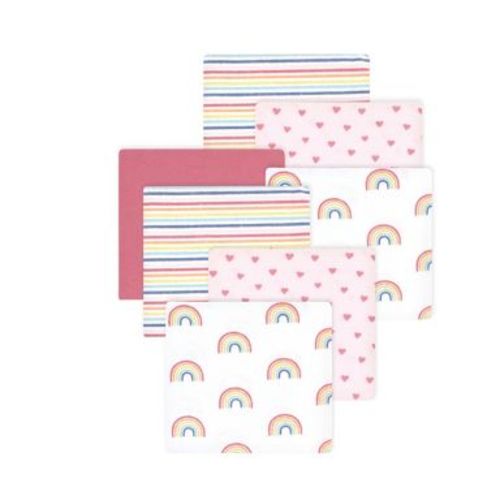 Little Treasure Hudson Baby Girls Cotton Poly Flannel Receiving Blankets Multipack, Pink Creative Rainbow, 30x30 inches