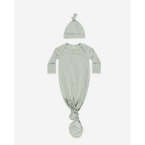 Knotted Baby Gown + Hat Set || Sage Grid – Quincy Mae