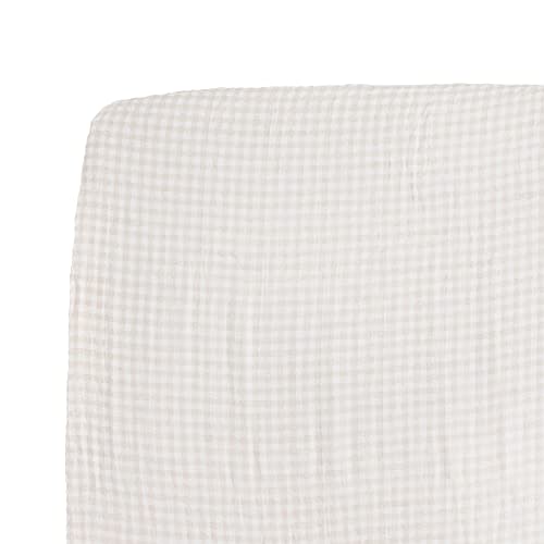 Little Unicorn Premium Crib Sheet | Breathable & Super-Soft Muslin Fabric (Tan Gingham)