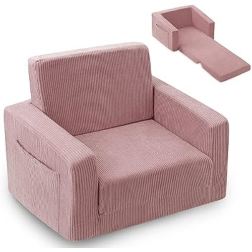 Kids Chair and Couch, 2-in-1 Fold-Out Kids Sofa, Soft Convertible Seating, Comfy Kids Chair for Boys and Girls,Pink
