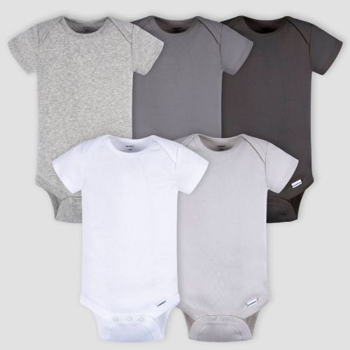 Gerber Baby 5pk Short Sleeve Onesies, Color: White | Gray | Black, Size: Newborn