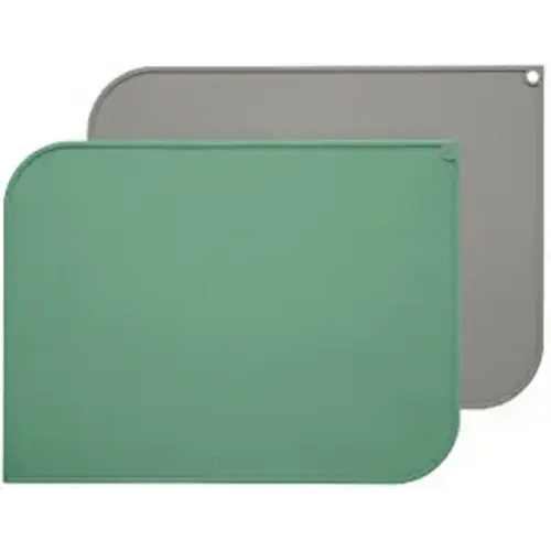 NumNum Non-Slip Silicone Placemats for Babies, Toddlers, and Kids | Durable 100% Food Grade Silicone BPA-Free | Portable Table Mat for Dining Table & Restaurants | 4 Months+ (Gray/Green), 2 Pack