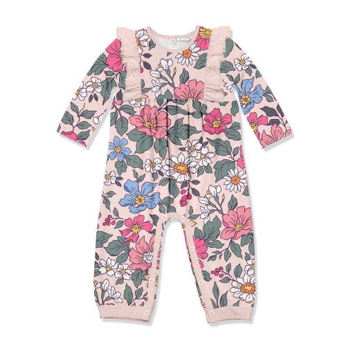 Millie Loves Lily Infant Girl Pink Floral Ruffle Trim 1-Piece Size 3M