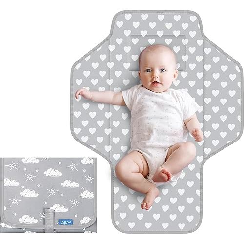 Baby Portable Changing Pad Travel - Waterproof Compact Diaper Changing Mat with Built-in Pillow - Lightweight & Foldable Changing Station, Newborn Shower Gifts