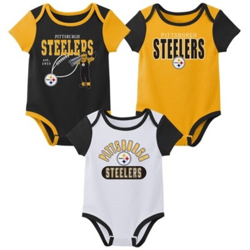 NFL Pittsburgh Steelers Boys' White 3pk Bodysuit - 3-6M