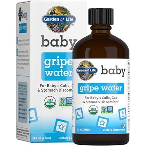 Garden of Life Baby Organic Gripe Water for Infants & Babies Nighttime or Daytime Colic, Gas & Stomach Discomfort, Herbal Remedy for Newborn Baby with Chamomile, Lemon Balm & Ginger - 4 fl oz Liquid