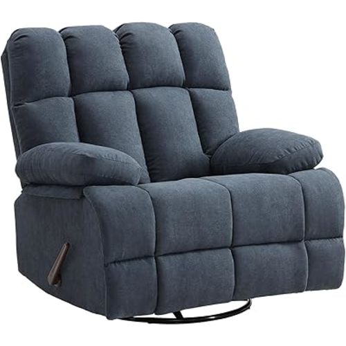 Eiayeebil Oversized Recliner Chair, 360° Swivel Rocker Recliner for Big Man, Extra Wide Manual Recliner, Overstuffed Soft Rocking Sofa Chair, Overstuffed Soft Rocking Sofa Chair for Living Room(Grey)