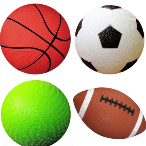 AppleRound Pack of 4 Toy Sports Balls with 1 Pump for Toddlers and Kids: 5-Inch Basketball, 5-Inch Soccer Ball, 5-Inch Playground Ball, 6.5-Inch Football (Mixed Bundle)