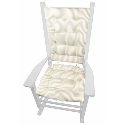 Barnett Home Decor Ticking Stripe Natural Rocking Chair Cushion Set - Latex Foam Rocker Seat Pad 16.5 x 18 and Back Rest Cushion 21 x 16 - Reversible - Made in USA (Beige - Ivory/Small)