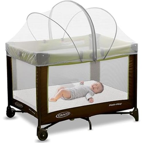 Pack N Play Tent Cover - Bassinet Cover for Pack N Play/Travel Crib/Mini Crib/Playpen, Bassinet Mosquito Net Cover with Two-Way Zippers (White-Large)