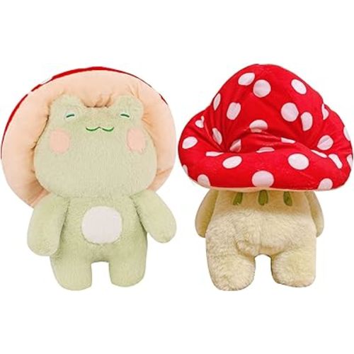 Frog Plush 10" Cute Frog Mushroom Hat Stuffed Animals Kawaii Plush Toys Throw Pillow Home Room Decor Aesthetic Gift
