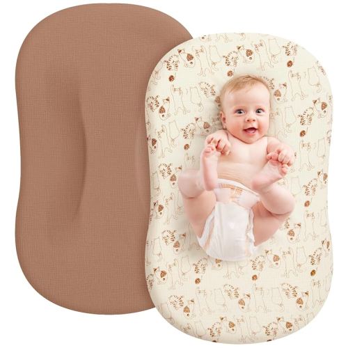 MEXXI Muslin Baby Lounger Cover, 2 Pack Infant Lounger Cover, Breathable and Soft Cotton Lounger Slipcover for Baby Girls and Boys (Cinnamon)