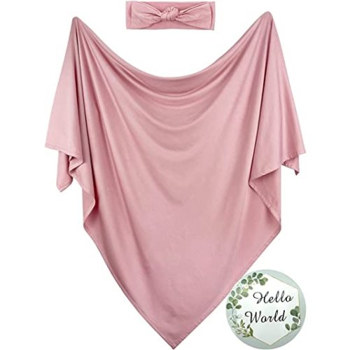 OWLOWLA Swaddle Blanket and Hat Set Newborn Swaddle Wrap Baby Receiving Blanket for Baby Boys Girls(Blush)