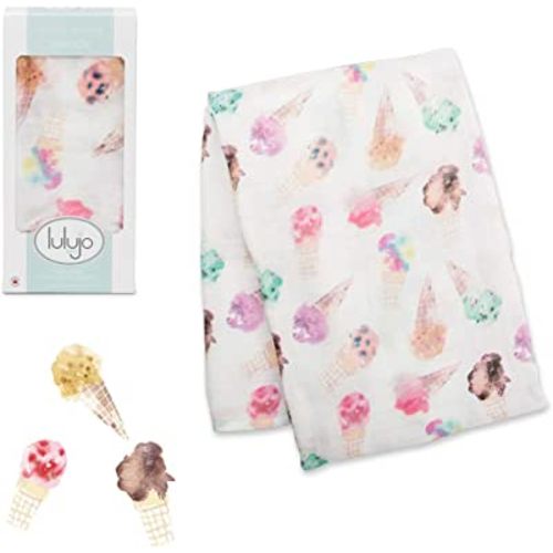 Lulujo Baby Deluxe Muslin Swaddle Blanket, 47 x 47-Inch, Ice Cream