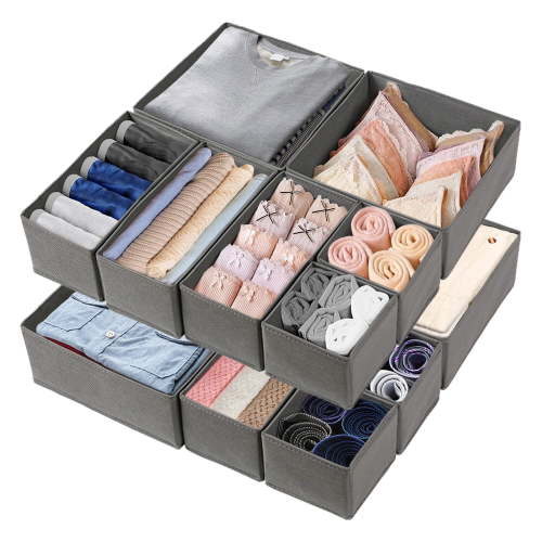 Simperf 12 Pack Drawer Organizer for Clothes, Foldable Closet Storage Bins for Clothes, Underwear Bra Socks, Storage Boxes, Closet Organizers, Gray