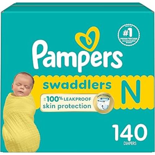 Pampers Baby Diapers - Swaddlers - Size 0, 140 Count, Ultra Absorbent Disposable Newborn Diaper