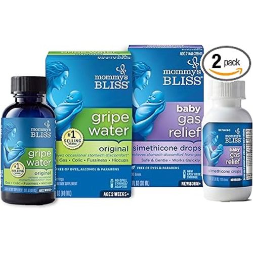 Mommy's Bliss Gripe Water & Baby Gas Relief Drops Combo Pack, Relieves Gas, Colic, Hiccups & Fussiness, Gentle for Babies, Total 3 oz