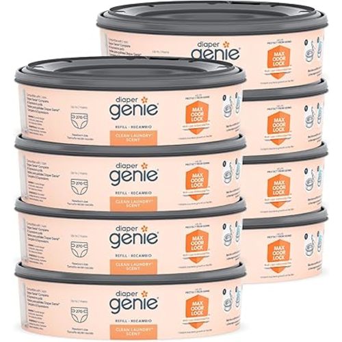 Diaper Genie Bags Refills 270 (Pack of 8) Clean Laundry Scent | Diaper Pail Refills with Max Odor Lock | Holds up to 2160 Newborn Diapers