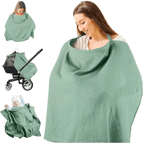 Nursing Cover for Baby Breastfeeding, Muslin Breathable Breastfeeding Cover Essentials with Rigid Hoop, Multi-use Adjustable Privacy Nursing Apron Cover
