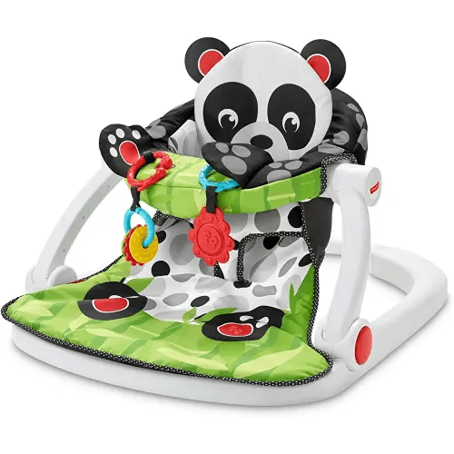 Fisher-Price Portable Baby Chair Sit-Me-Up Floor Seat with Developmental Toys and Crinkle & Squeaker Seat Pad, Panda Paws