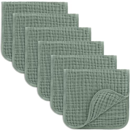 Comfy Cubs Muslin Burp Cloths Set Large 100% Cotton Hand Washcloths for Babies, Baby Essentials 6 Layers Extra Absorbent and Soft Boys & Girls Baby Bibs & Burp Cloths Set (Fern, 6-Pack, 20" X10")