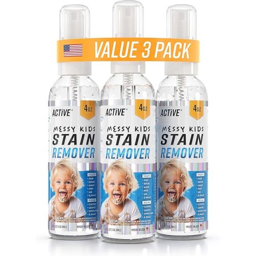 Messy Kids Stain Remover Spray - 3 Pack 4oz Laundry Spot Cleaner, Natural Stain Treater Spray for Baby Clothes, Toddler Clothing, Value-Size Solution for Food, Oil Stains, Great for Travel - 12 oz