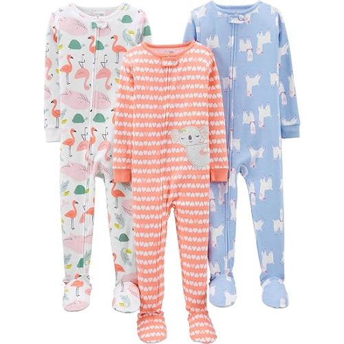 Simple Joys by Carter's Girls 3-pack Snug Fit Footed Cotton Pajamas